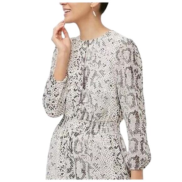 J. Crew Dress Cream Puff Sleeve Sheer Flounce Snakeskin Python - Picture 11 of 12